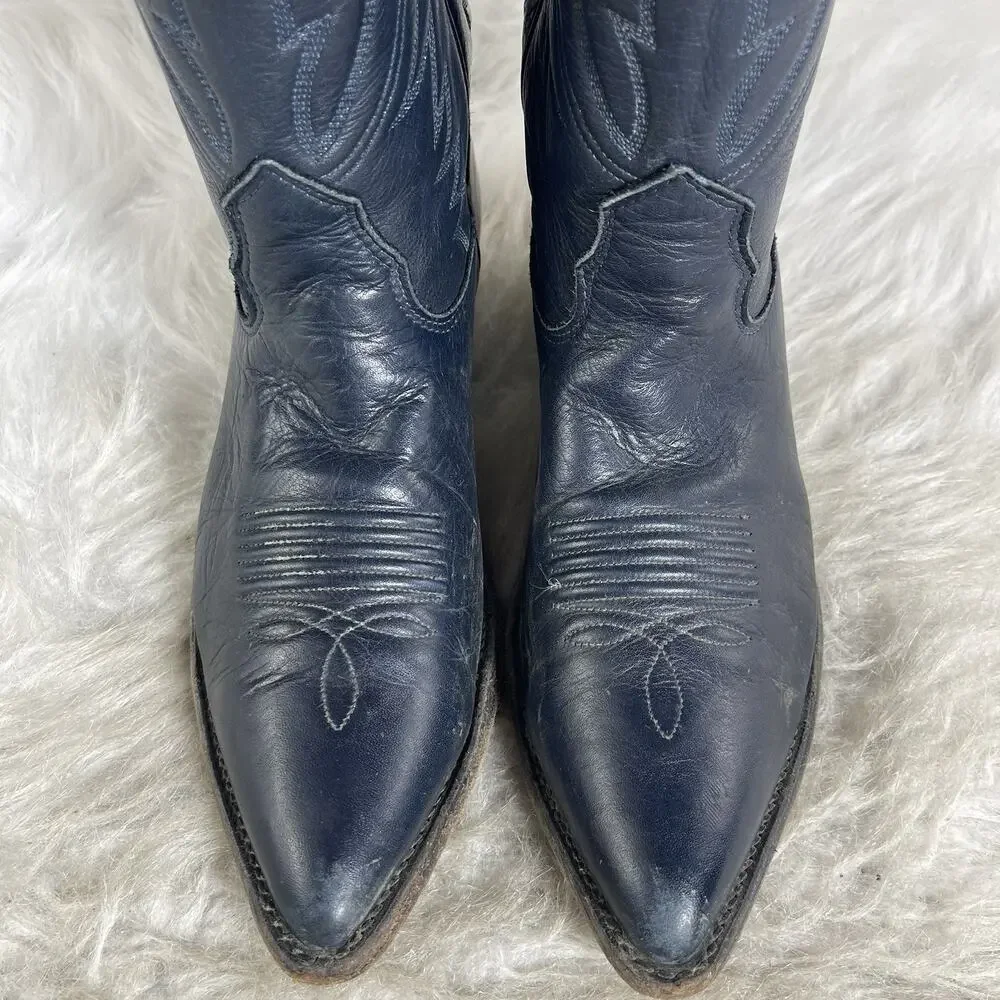 Nocona Women’s 7A Navy Blue Leather Western Cowboy Boots Made in USA